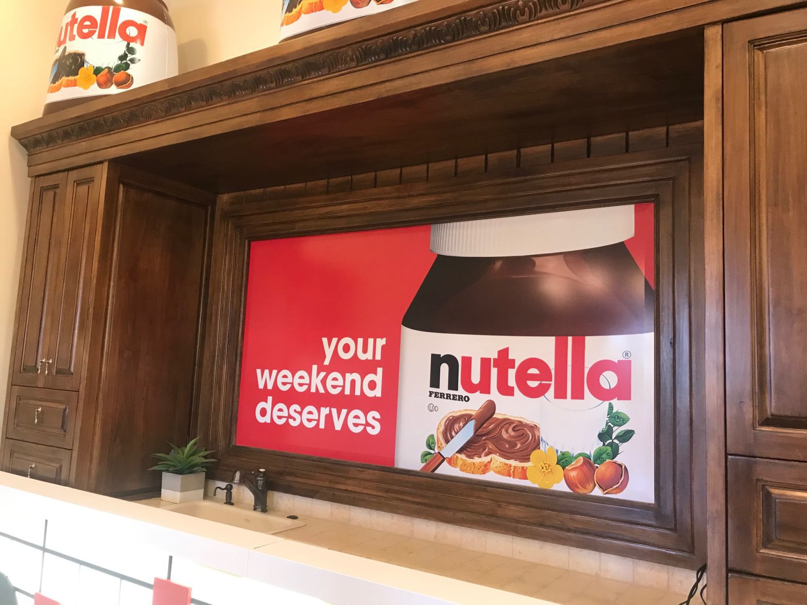 A Nutella poster on display in the kitchen of the temporary "Hotella Nutella"